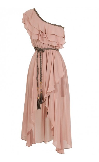 Enchanted Forest One Shoulder Chiffon Dress in Blush